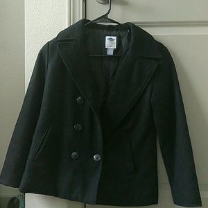 Girls black coat button up